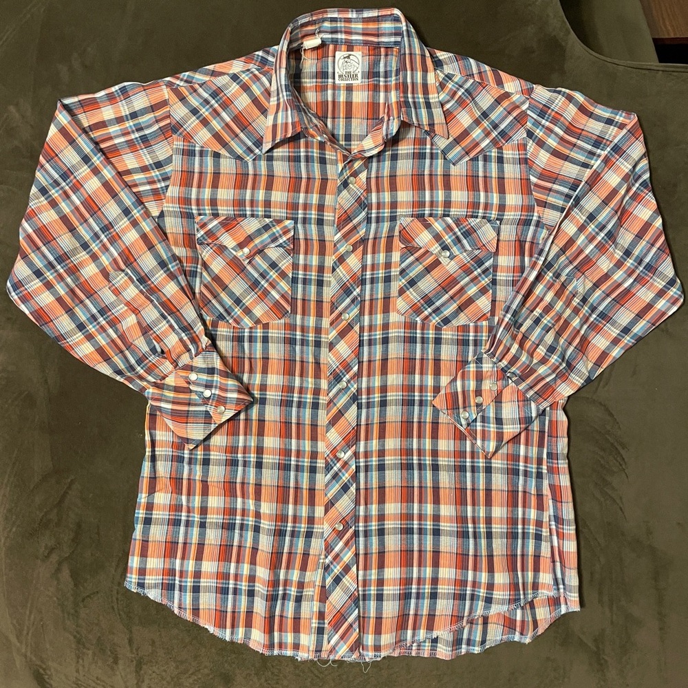 The Hustler Collection Vintage Western Cowboy Pearl Snap Button Down Large